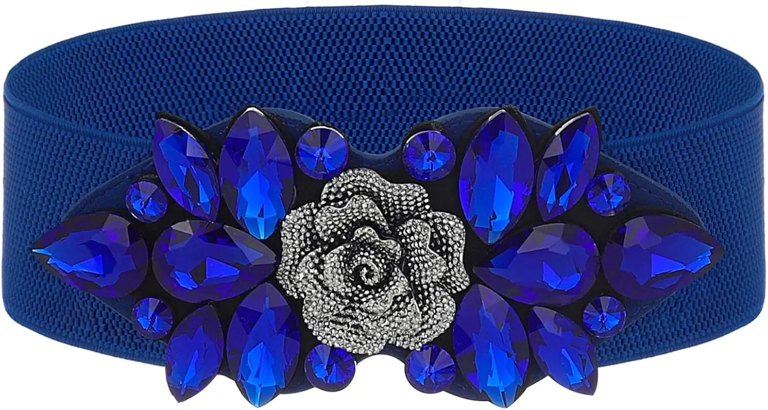 Rhinestone Stretch Belt Black Wide Formal Belt Women Red Belts Elastic Dressy Waist Accessories