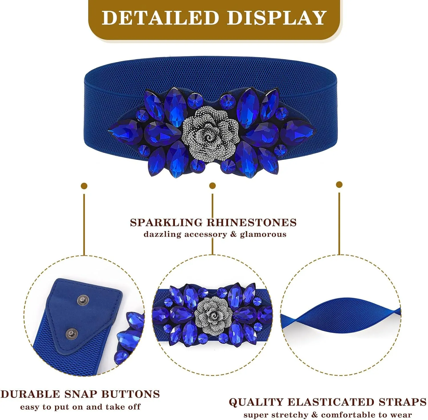 Rhinestone Stretch Belt Black Wide Formal Belt Women Red Belts Elastic Dressy Waist Accessories