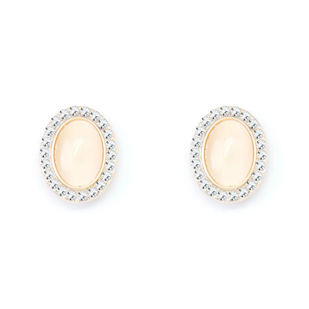 Rose Gold Oval Stud Earrings With Light Pink Centre Crystal