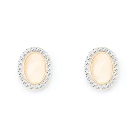 Rose Gold Oval Stud Earrings With Light Pink Centre Crystal