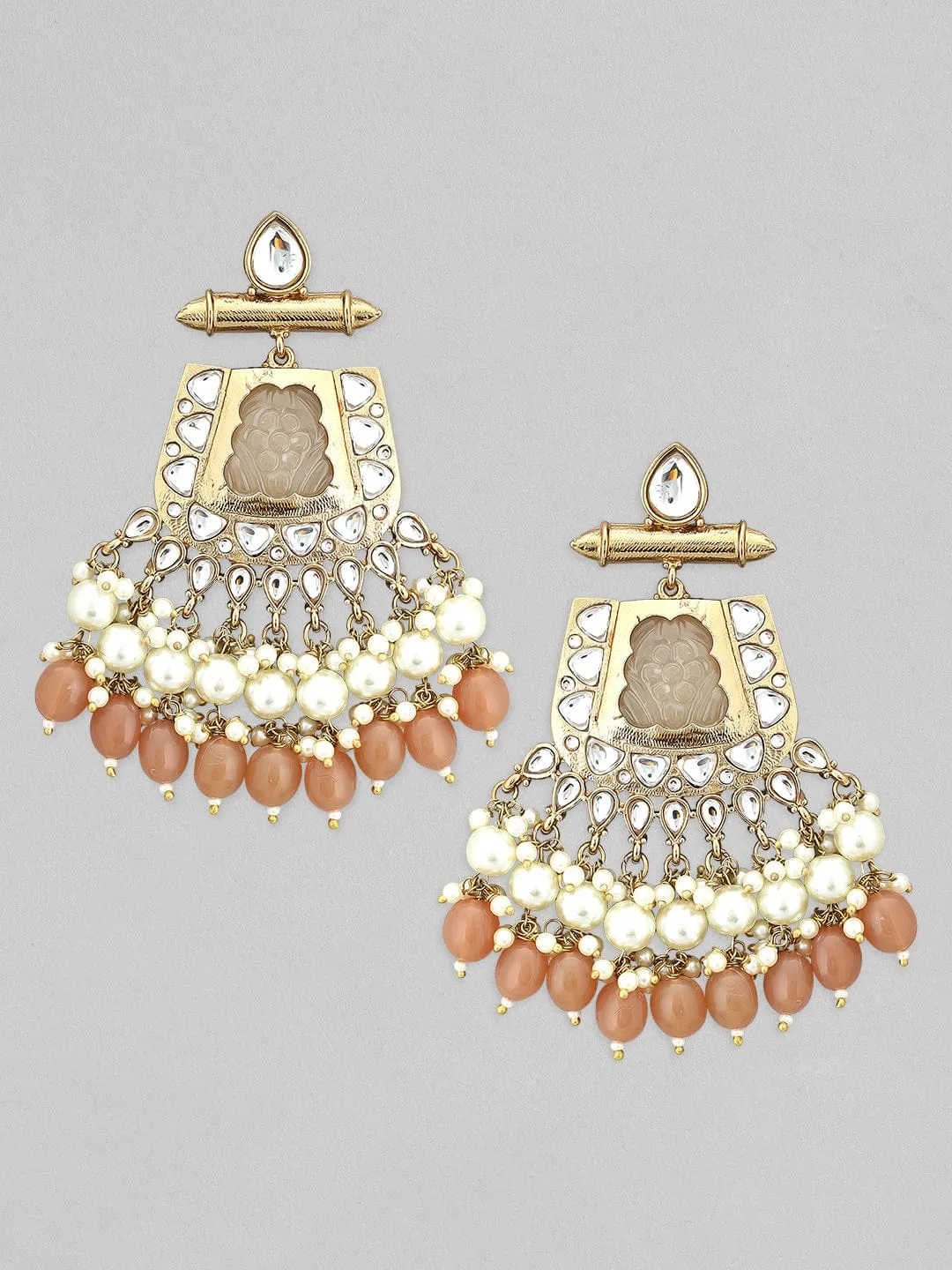 Rubans 22k Gold-Plated Handcrafted Kundan White Stone Studded Chandbali Earrings