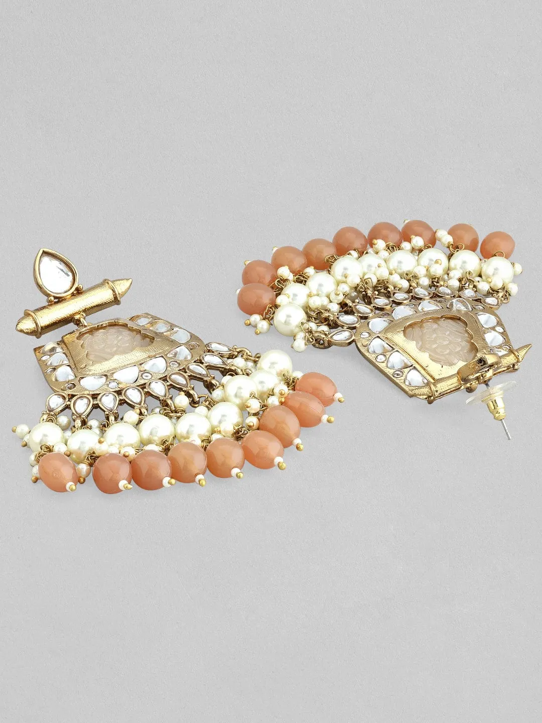 Rubans 22k Gold-Plated Handcrafted Kundan White Stone Studded Chandbali Earrings