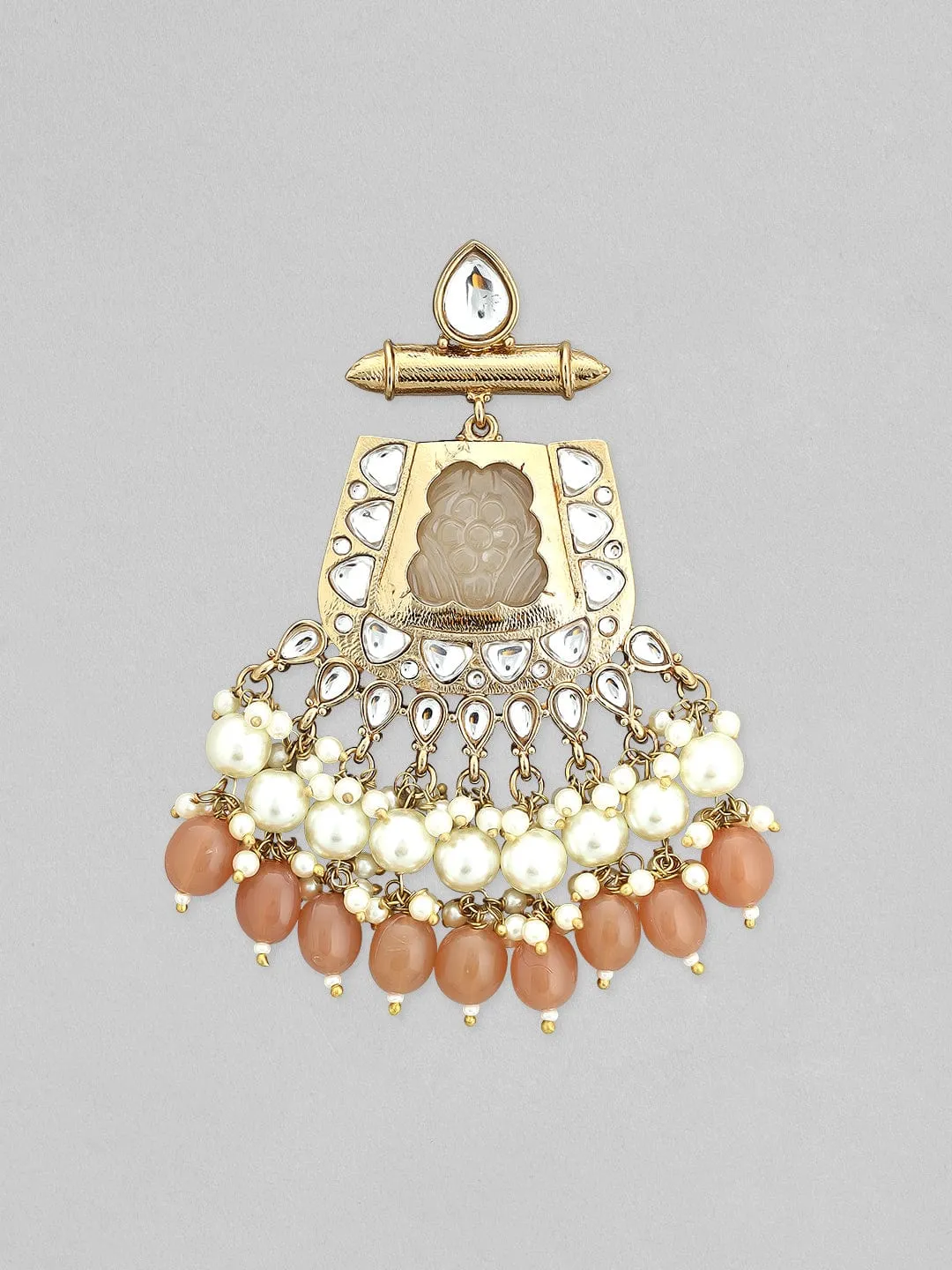 Rubans 22k Gold-Plated Handcrafted Kundan White Stone Studded Chandbali Earrings