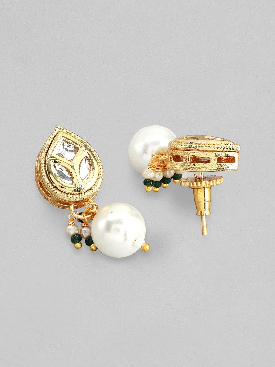 Rubans 22K Gold Plated Pendant Kundan Necklace Set With Pearls