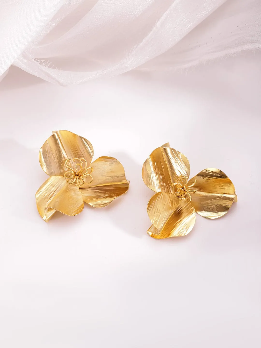 Rubans 22KT Gold Plated Floral Studs Earrings