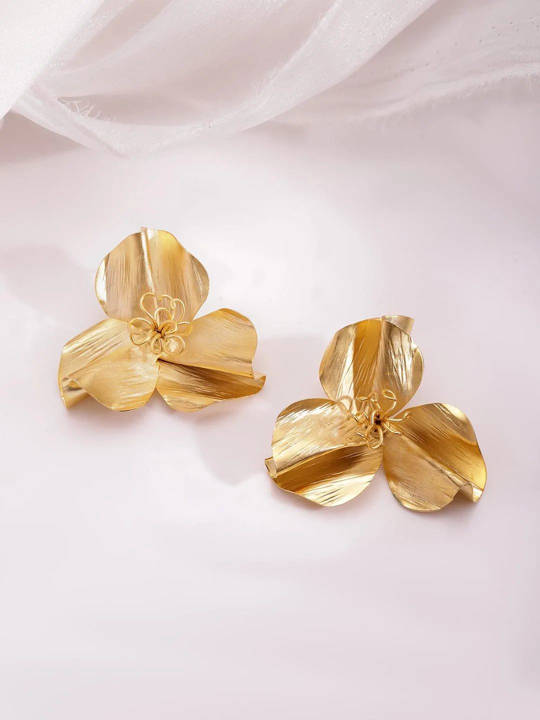 Rubans 22KT Gold Plated Floral Studs Earrings
