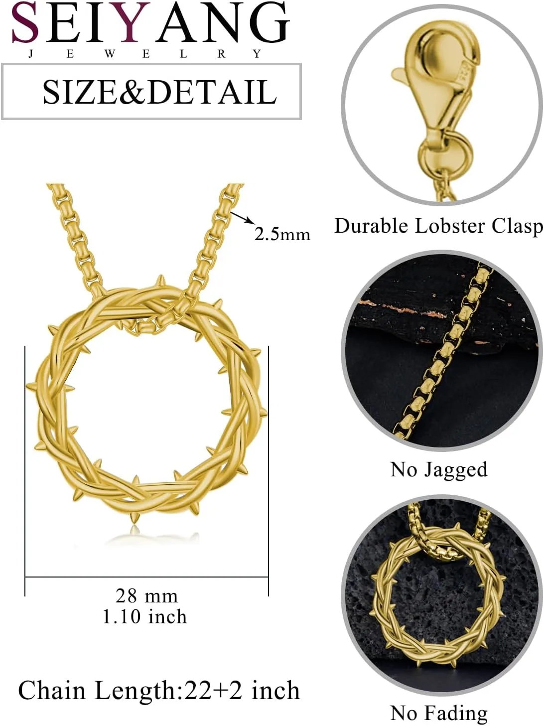 Seiyang Crown of Thorns Necklace 925 Sterling Silver Crown Pendant Amulet Jewelry Gifts (with Gift Box)