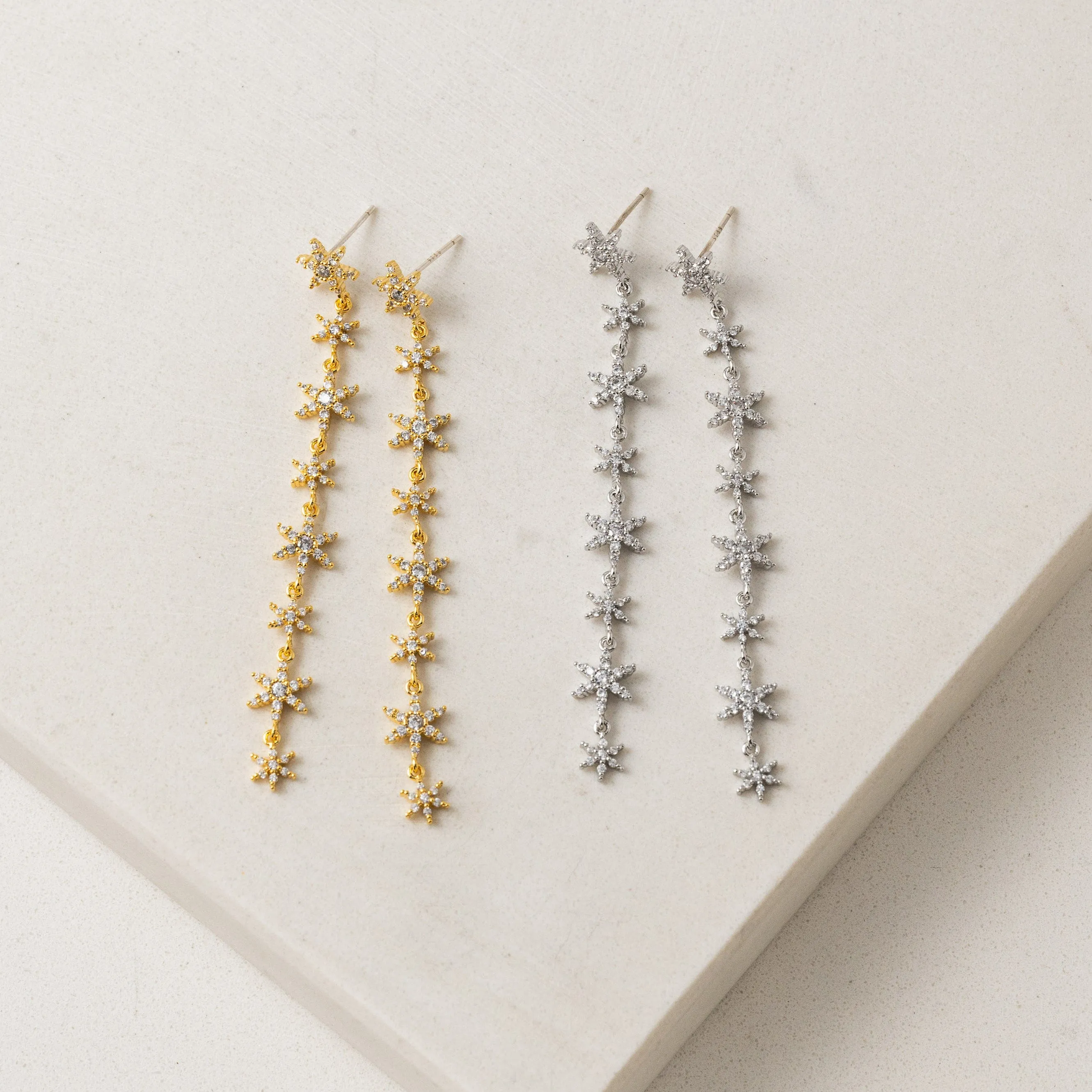 Solaris Star Drop Earrings Silver