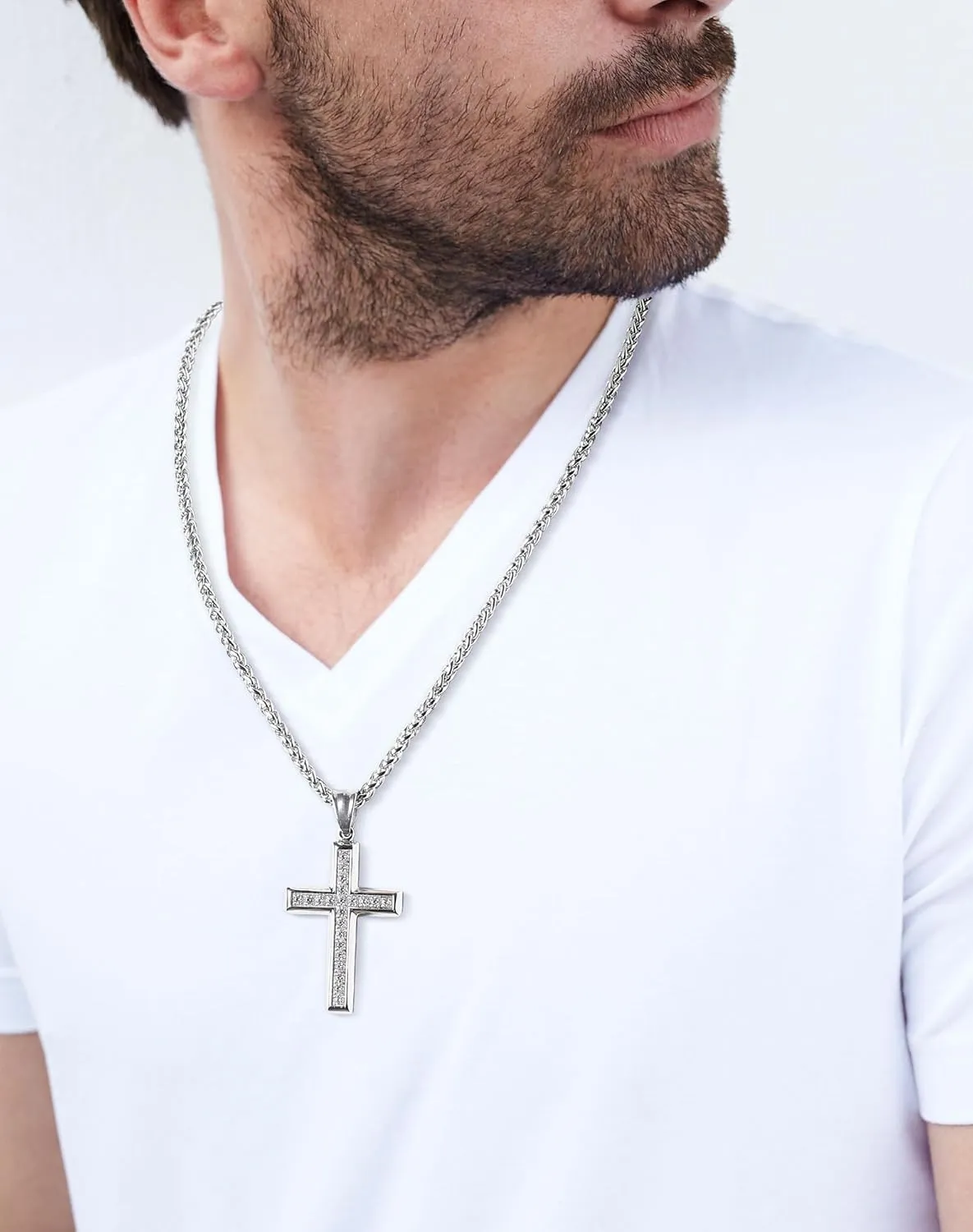 Stainless Steel CZ Cross Necklace for Men Women, 18K Gold Plated 5A  Cubic Zirconia Crucifix Pendant Christian Religious 3mm Rolo Chain Jewelry Present