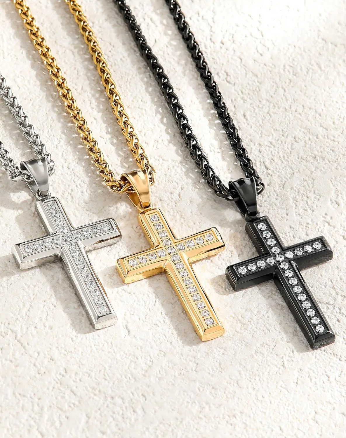 Stainless Steel CZ Cross Necklace for Men Women, 18K Gold Plated 5A  Cubic Zirconia Crucifix Pendant Christian Religious 3mm Rolo Chain Jewelry Present