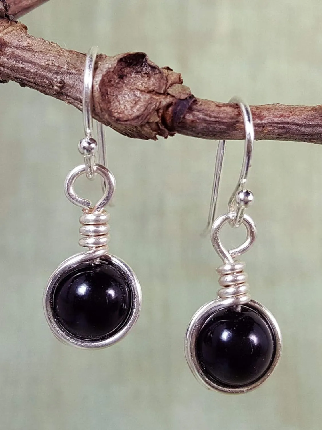 Sterling Silver Black Onyx Natural Gemstone Dangle Drop Earrings