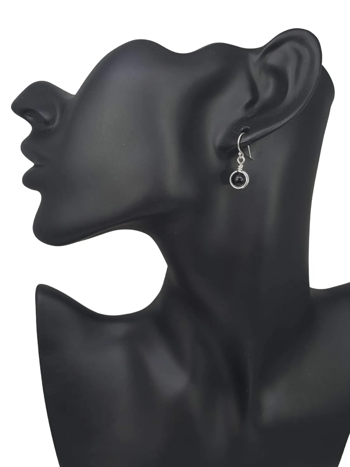 Sterling Silver Black Onyx Natural Gemstone Dangle Drop Earrings