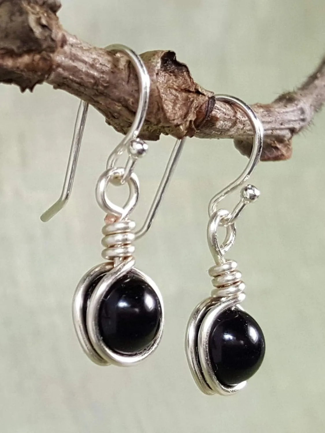Sterling Silver Black Onyx Natural Gemstone Dangle Drop Earrings
