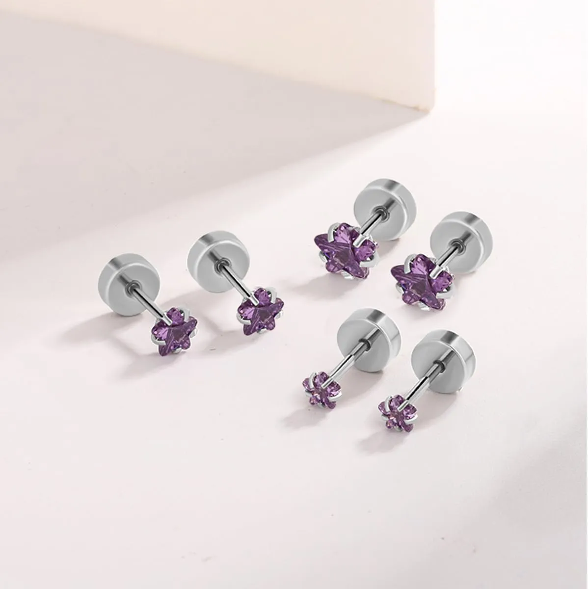Surgical Steel Studs Earrings for Women Men,Hypoallergenic Silver 14K Gold Plated Stainless Steel Square/Heart/Five-Point Star Shape Cubic Zirconia Studs Earrings for Sensitive Ears Cartilage Helix Piercing