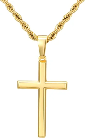 SWEETV 18K Gold Over 925 Sterling Silver Cross Necklace for Men/Women, Stainless Steel Cuban/Rope Chain Cross Pendant 18-20 inch, Religious Jewelry Gifts for Men