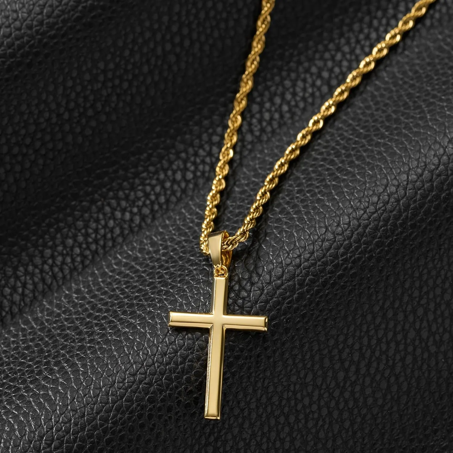 SWEETV 18K Gold Over 925 Sterling Silver Cross Necklace for Men/Women, Stainless Steel Cuban/Rope Chain Cross Pendant 18-20 inch, Religious Jewelry Gifts for Men