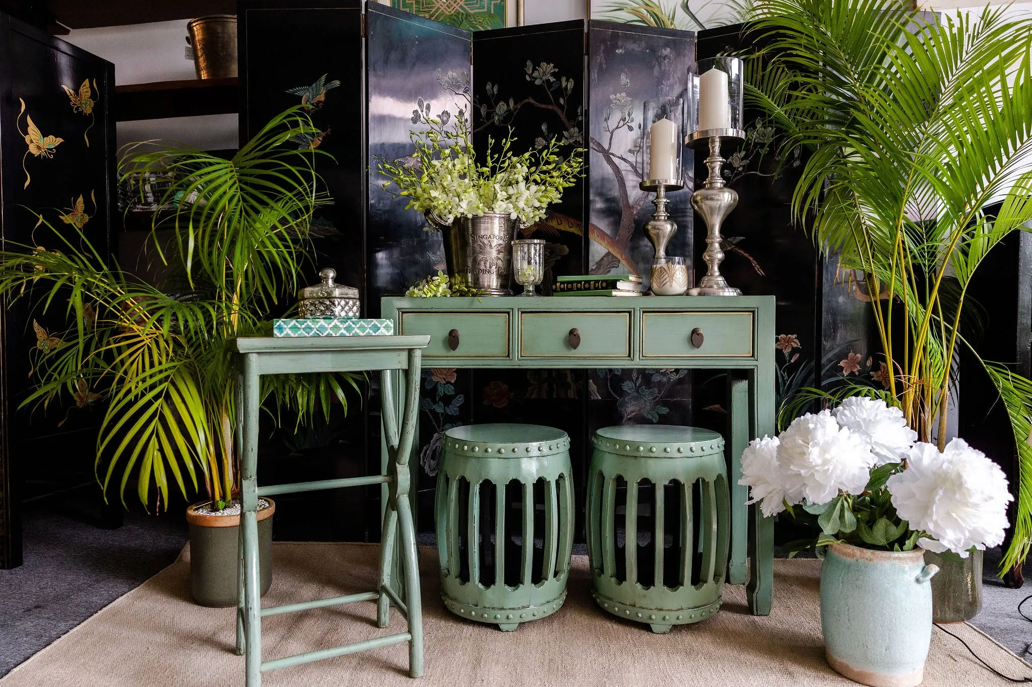Tall Painted Elmwood Flower Table