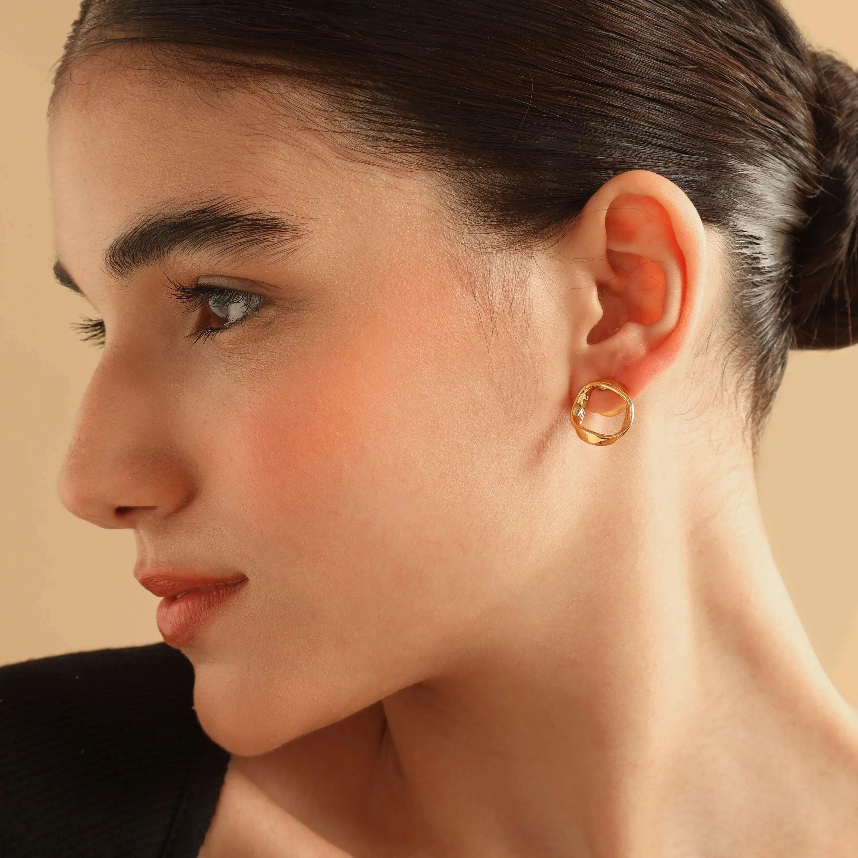 TFC Round Gold Plated Stud Earrings