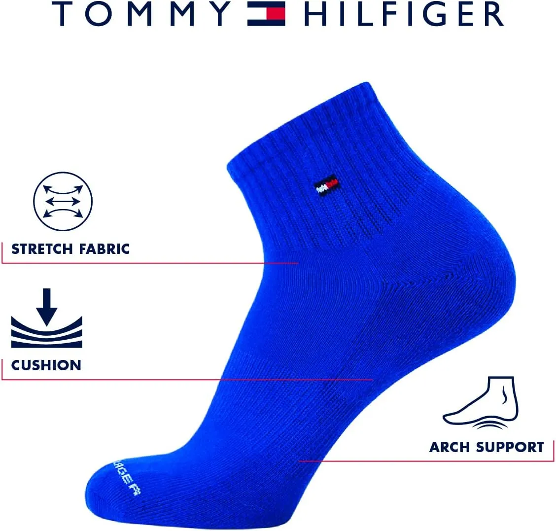Tommy Hilfiger Men's Quarter Socks - 6 Pack Soft Stretch Cushioned Athletic Running Ankle Socks for Men (Sizes: 7-12)
