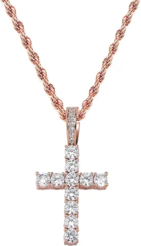TOPGRILLZ Cross Necklace for Men Gold Necklace for Women Gold Heart Cross Jewelry 14K Silver Plated Solid Iced Cubic Zirconia Stainless Steel Pendant Chain