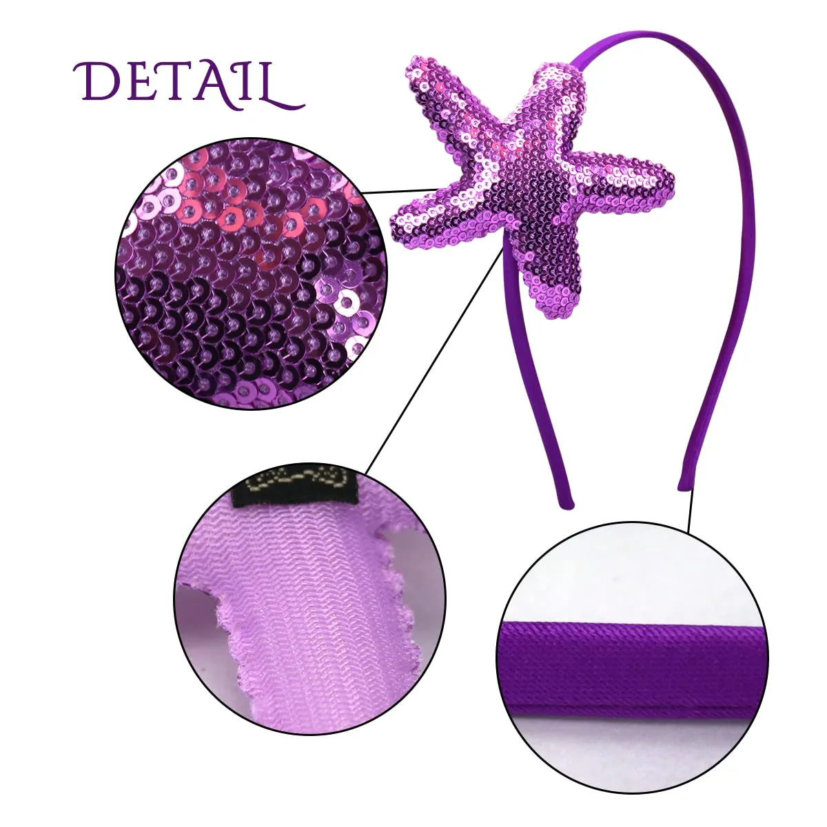 Totelux Starfish Sequins Headband Glitter Sea Star Hair Bands Purple Sea Shell Hair Accessories for Women Girls Beach Birthday Party Favors Decoration Supplies