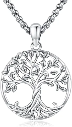 Tree of Life Necklace for Women Sterling Silver Celtic Moon Tree Moonstone Turquoise Pendant Heart Family Tree Necklace for Mother Daughter Sister Gifts
