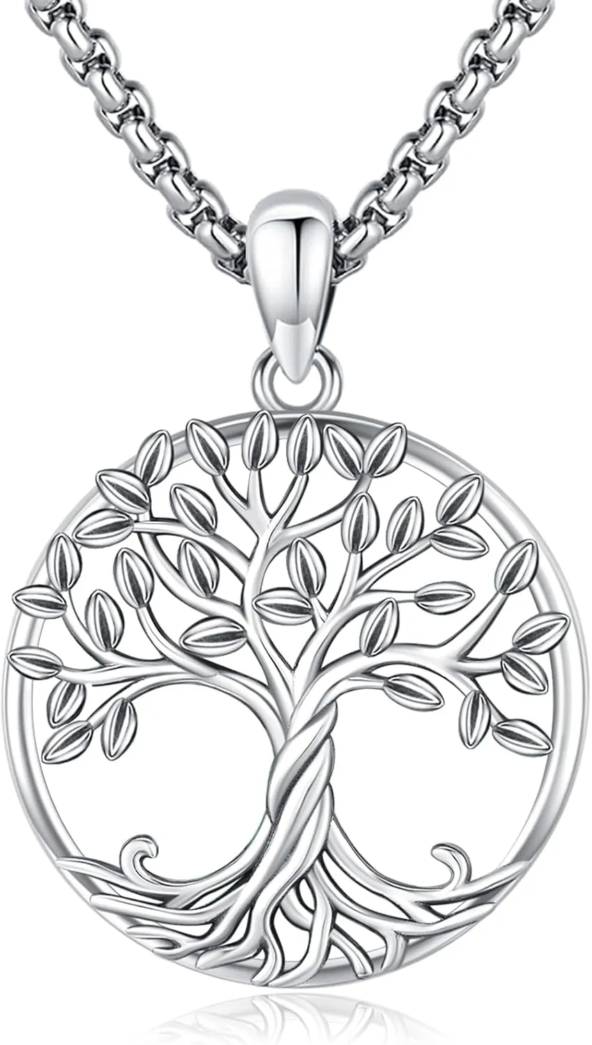 Tree of Life Necklace for Women Sterling Silver Celtic Moon Tree Moonstone Turquoise Pendant Heart Family Tree Necklace for Mother Daughter Sister Gifts