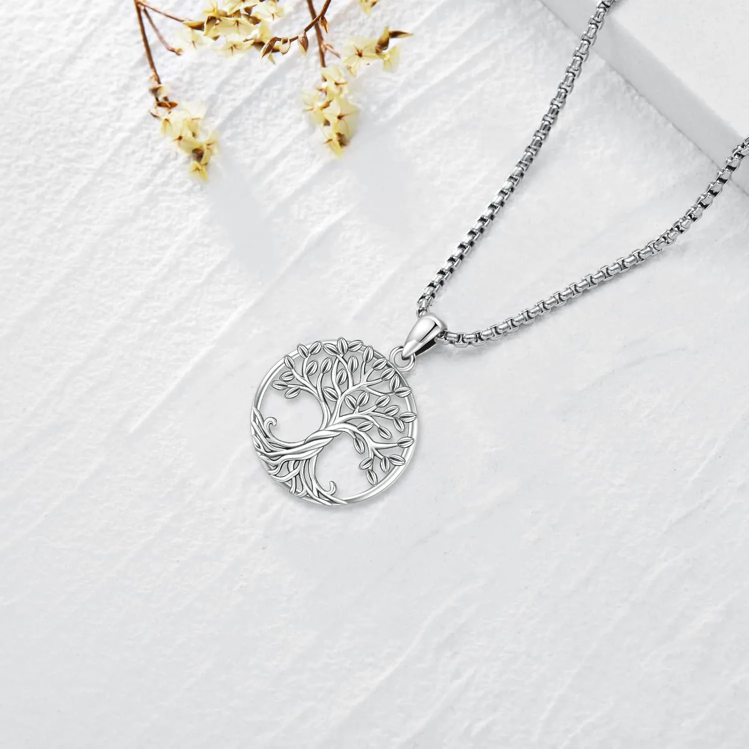 Tree of Life Necklace for Women Sterling Silver Celtic Moon Tree Moonstone Turquoise Pendant Heart Family Tree Necklace for Mother Daughter Sister Gifts