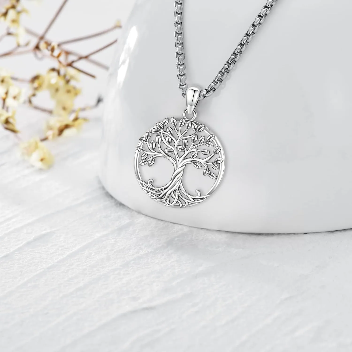 Tree of Life Necklace for Women Sterling Silver Celtic Moon Tree Moonstone Turquoise Pendant Heart Family Tree Necklace for Mother Daughter Sister Gifts