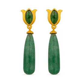 Verona Tulip Drop Earrings - Green Strawberry Quartz