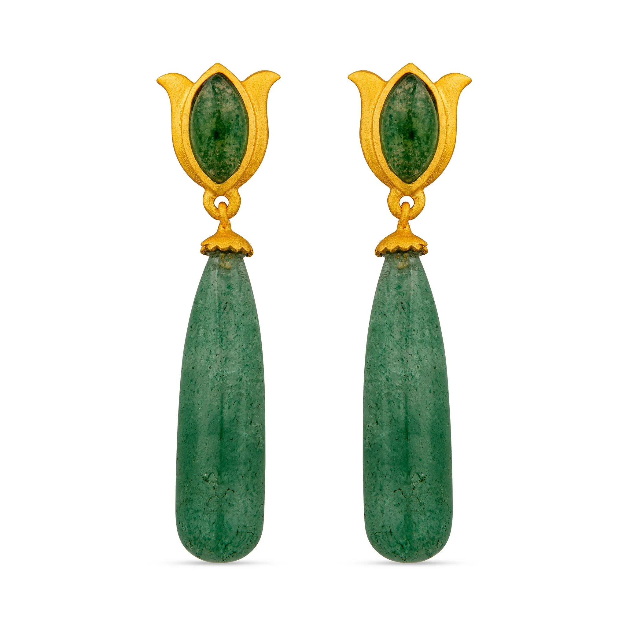Verona Tulip Drop Earrings - Green Strawberry Quartz