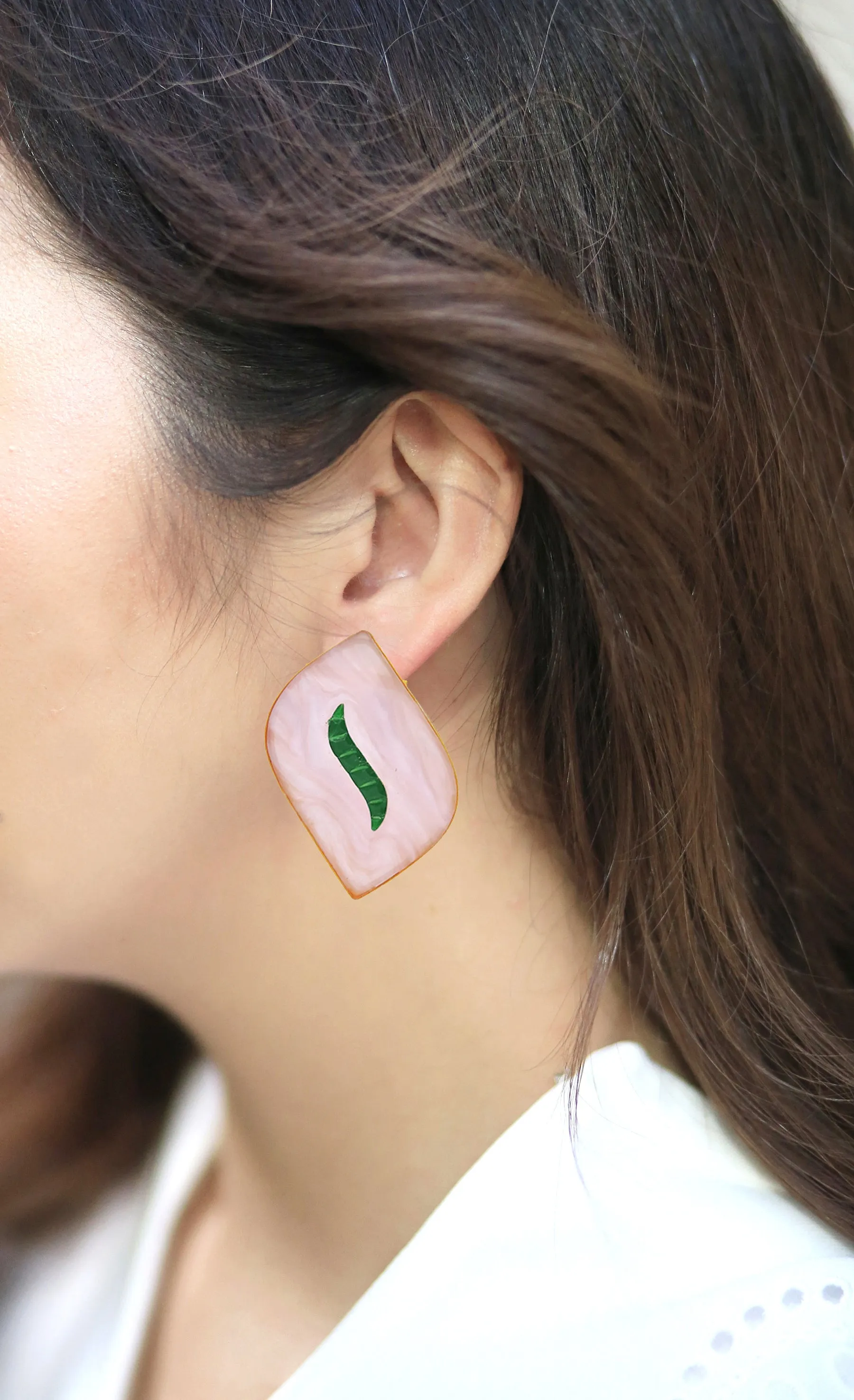 Wave Earrings | Green & Raspberry
