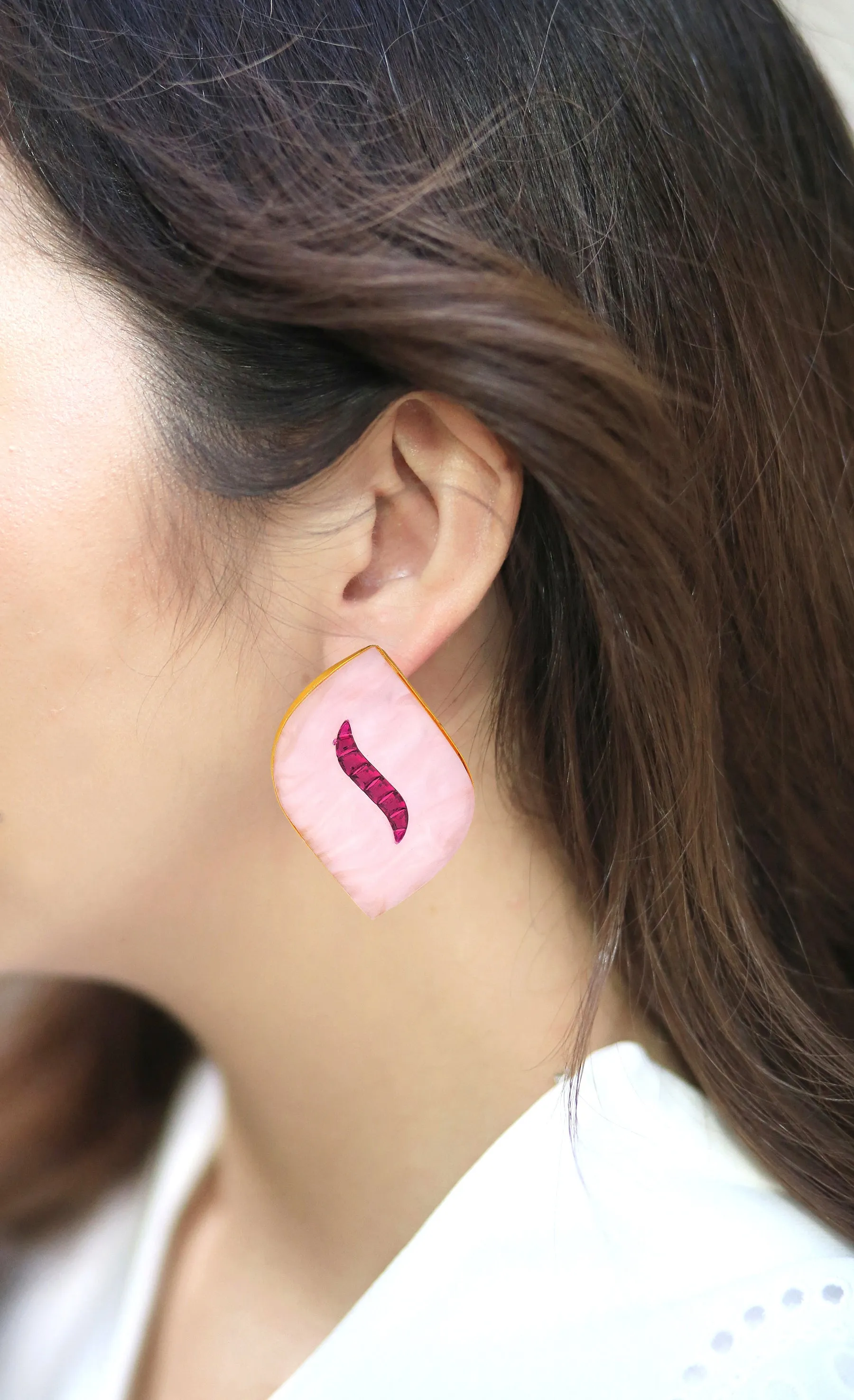 Wave Earrings | Green & Raspberry