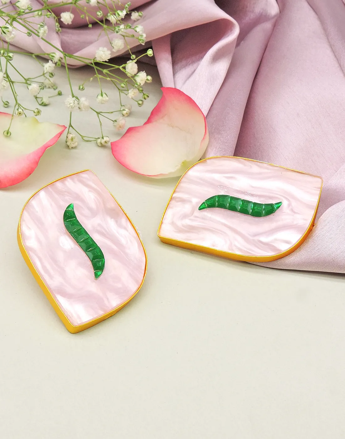 Wave Earrings | Green & Raspberry