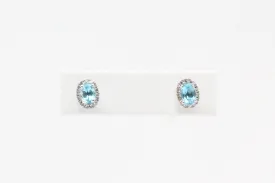 White Gold Blue Topaz and Diamond Halo Earrings