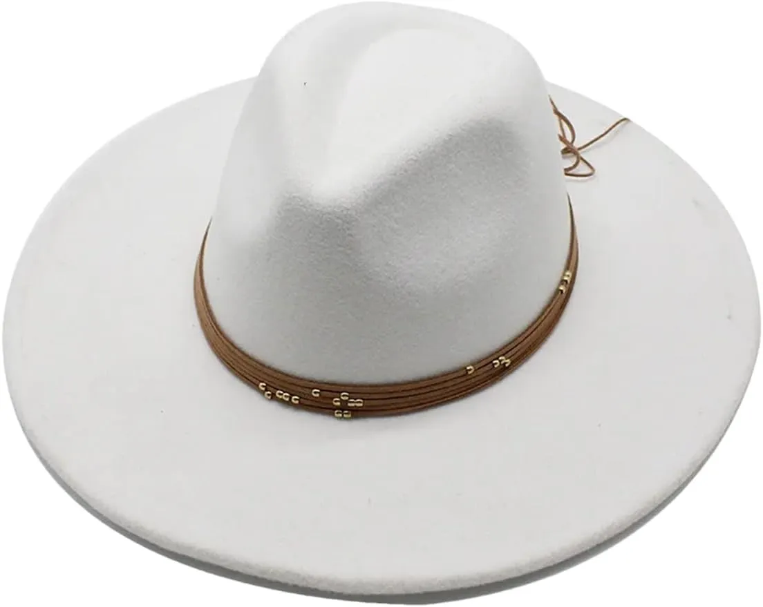 Women's Big Brim Peach Fedora Hat Chain Jazz Top Hat Winter Men's Classic Woolen Hat