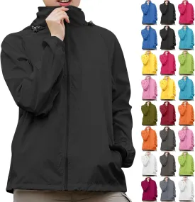 Womens Rain Jacket Outdoor Sports Windbreaker Jackets Lightweight Waterproof Raincoat Solid Color Packable Rain Coats