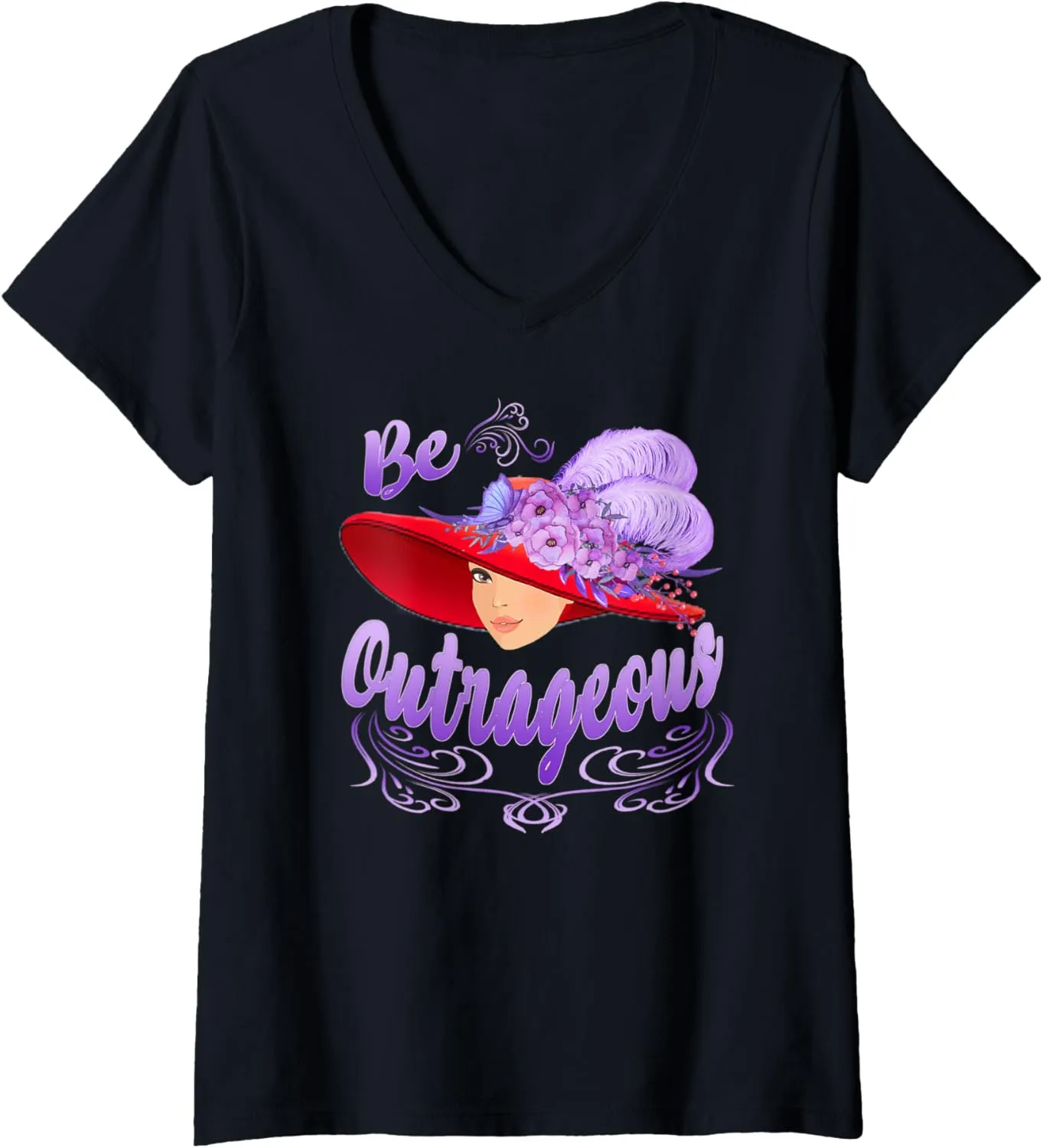 Womens Red Hat Be Outrageous Elegant Style Gift V-Neck T-Shirt