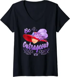 Womens Red Hat Be Outrageous Elegant Style Gift V-Neck T-Shirt