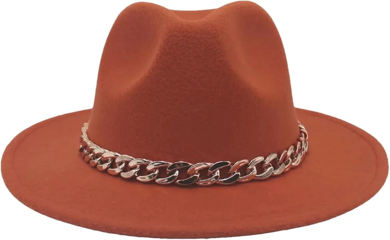 Women's Wide Brim Fedora Hats for Women Men Vintage Church Hats Gold Chain Jazz Cap