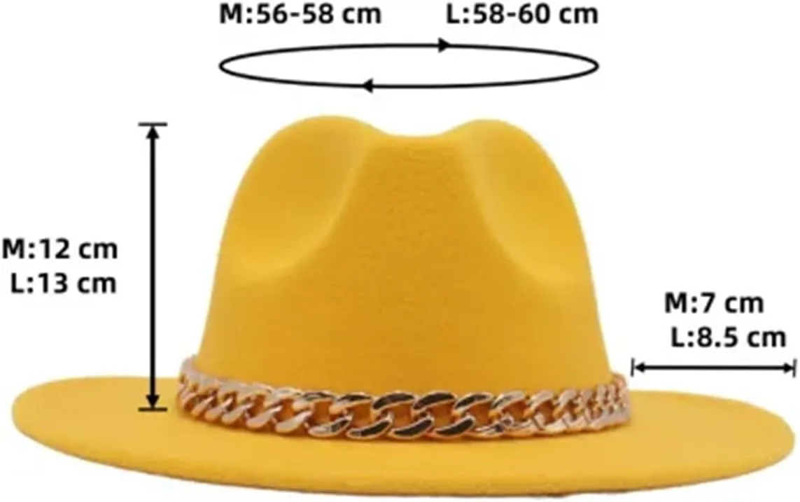 Women's Wide Brim Fedora Hats for Women Men Vintage Church Hats Gold Chain Jazz Cap