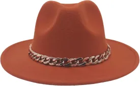 Women's Wide Brim Fedora Hats for Women Men Vintage Church Hats Gold Chain Jazz Cap