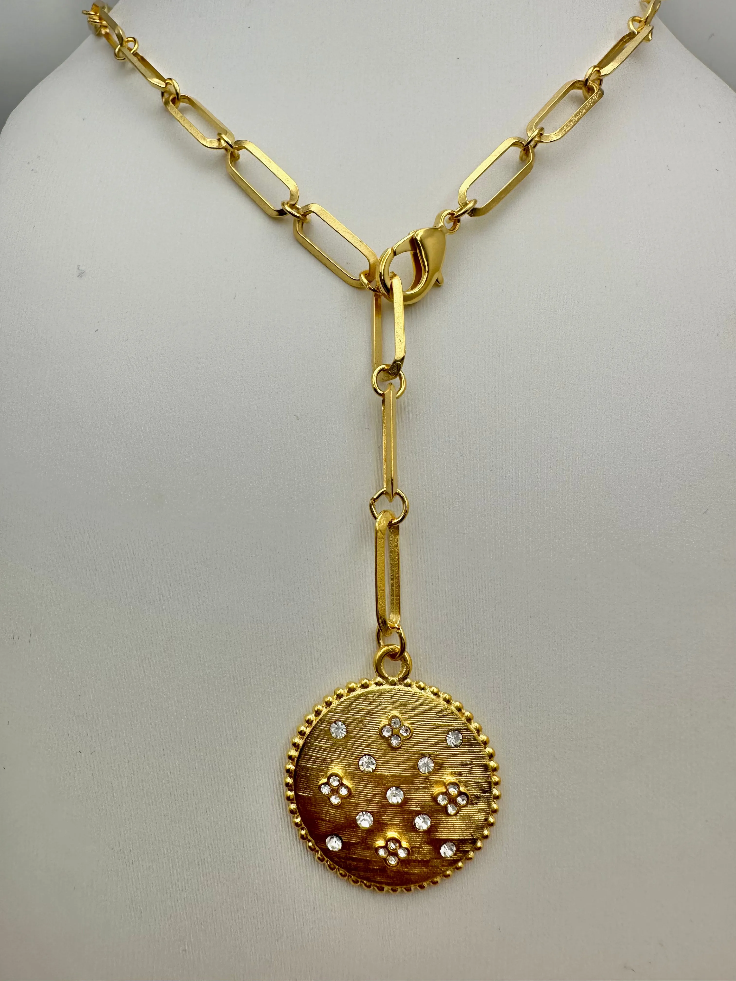Y Necklace with Flowered Circle