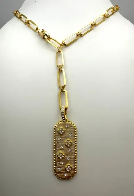 Y Necklace with Flowered Rectangle