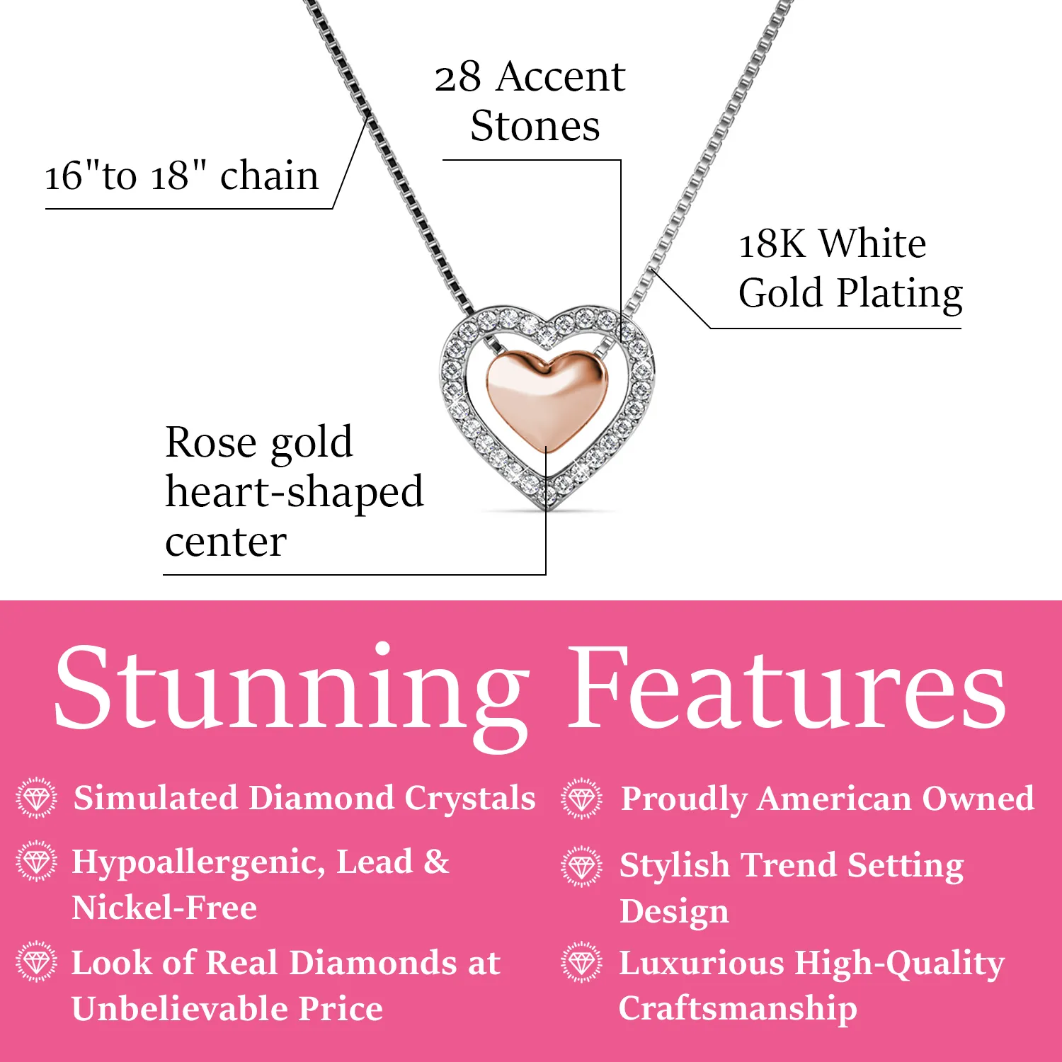 Zendaya 18k White Gold Plated Heart Necklace