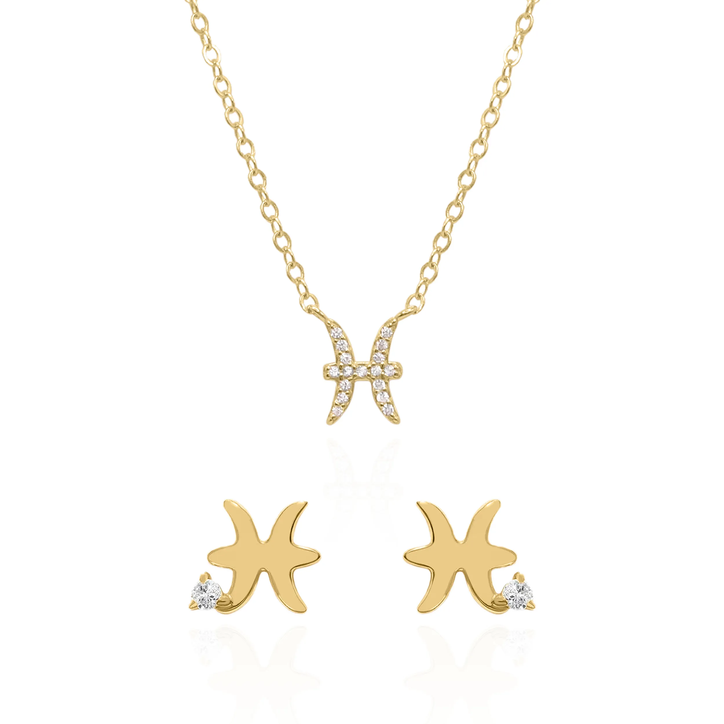 Zodiac Symbol Gift Set | Stud Earrings & Necklace | 18K Gold Plated